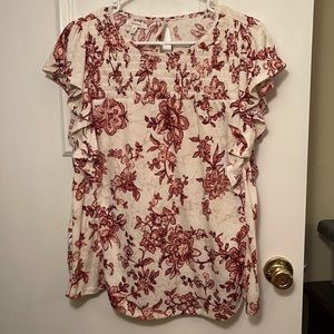 Floral smocked flutter sleeve blouse